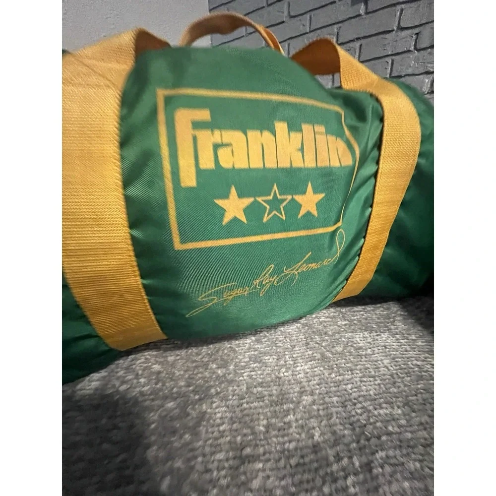 Vintage 1980s Franklin Sugar Ray Leonard Gym Duffle‎ Bag Green Yellow 22